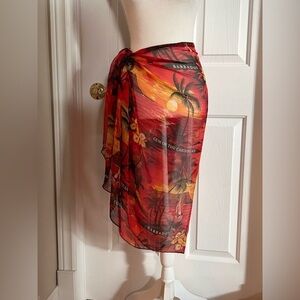 3/25$ Women Pareo Wrap, Tropical Sunset, Barbados, Red, Yellow and Black